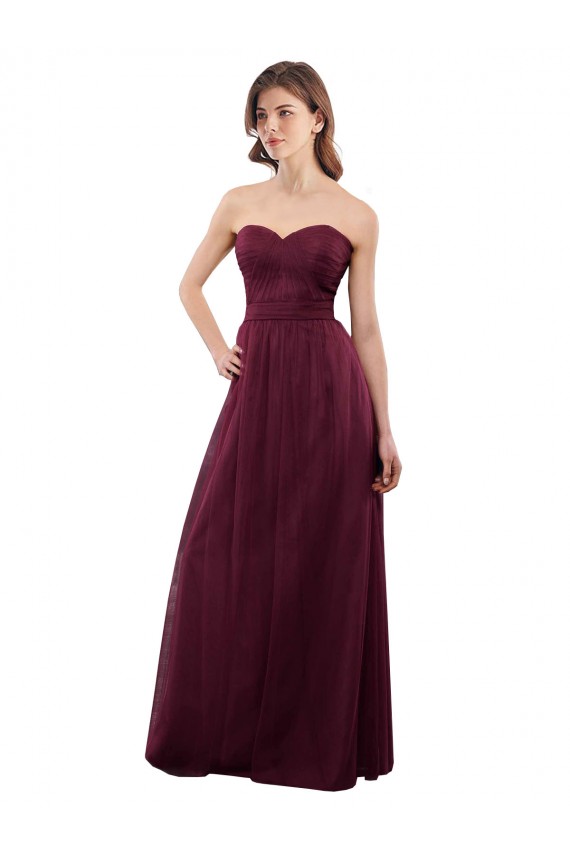 Tule Amor Sem Mangas Lombar Comprimento Chão Longo Linha A Vestidos de Madrinha Baratos
