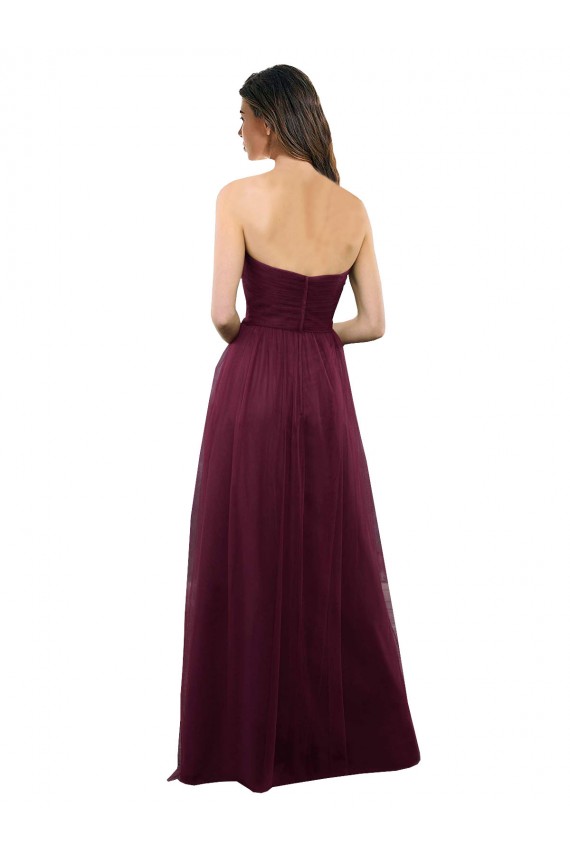 Tule Amor Sem Mangas Lombar Comprimento Chão Longo Linha A Vestidos de Madrinha Baratos