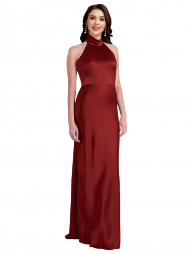 Cetim Elástico Cabeçada Sem Mangas Abrir de volta Comprimento Chão Vestidos de Madrinha / Vestidos de Noite / Vestidos de Festa Baratos