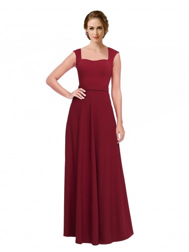 Crepe Esticado Decote Quadrado Sem Mangas Comprimento Chão Linha A Longo Vestidos de Madrinha / Vestidos de Festa Baratos