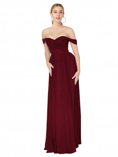 Chiffon Fora do Ombro Sem Mangas Comprimento Chão Sereia Vestidos de Madrinha / Vestidos de Noite / Vestidos de Festa Baratos