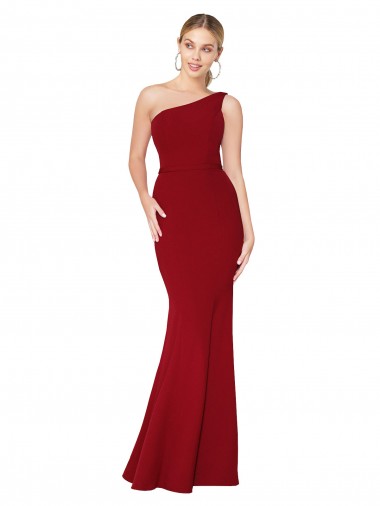 Crepe Esticado Um Ombro Sem Mangas Comprimento Chão Vestidos de Madrinha / Vestidos de Noite / Vestidos de Festa Baratos