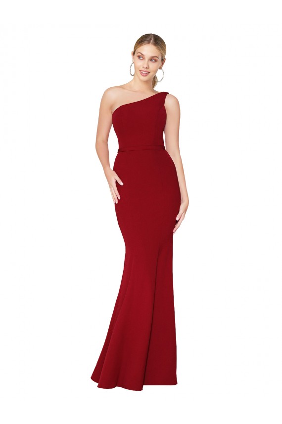 Crepe Esticado Um Ombro Sem Mangas Comprimento Chão Vestidos de Madrinha / Vestidos de Noite / Vestidos de Festa Baratos