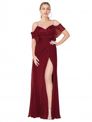 Chiffon Fora do Ombro Ombro Frio Costas em V Comprimento Chão Vestidos de Madrinha / Vestidos de Noite / Vestidos de Festa Baratos