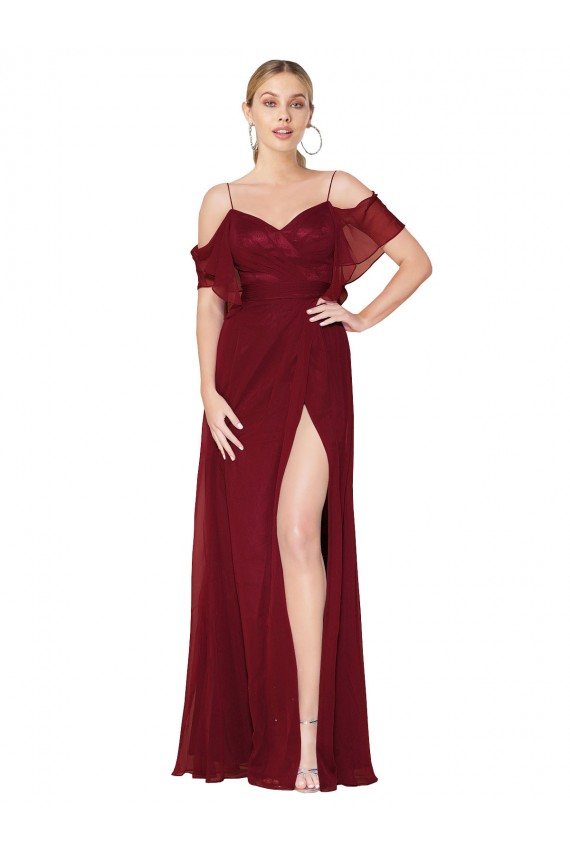 Chiffon Fora do Ombro Ombro Frio Costas em V Comprimento Chão Vestidos de Madrinha / Vestidos de Noite / Vestidos de Festa Baratos