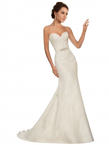 Tule & Renda Amor Sem Mangas Comboio Capela Bainha Vestido de Noiva Baratos