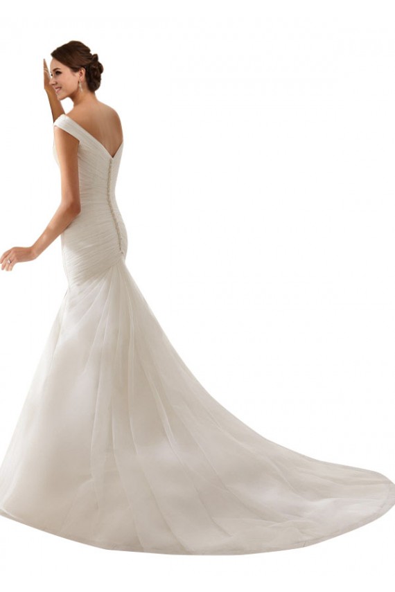 Tule Fora do Ombro Sem Mangas Comboio Capela Bainha Vestidos de Noiva Baratos