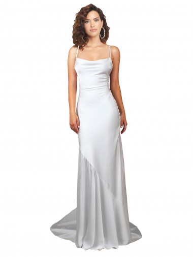 Cetim Sedoso Decote Capuz Sem Mangas Criss Cruz Comboio Varredela Bainha Vestidos de Noiva Baratos