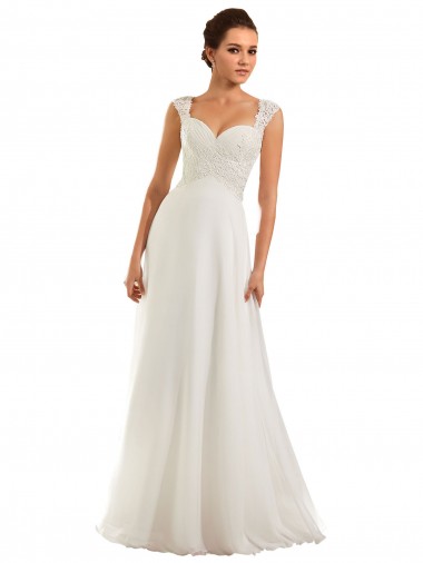 Chiffon & Renda Amor Mangas Compridas Buraco da fechadura Comboio Capela Bainha Vestidos de Noiva Baratos