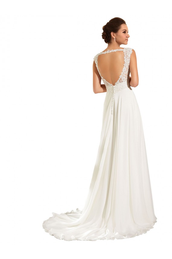 Chiffon & Renda Amor Mangas Compridas Buraco da fechadura Comboio Capela Bainha Vestidos de Noiva Baratos