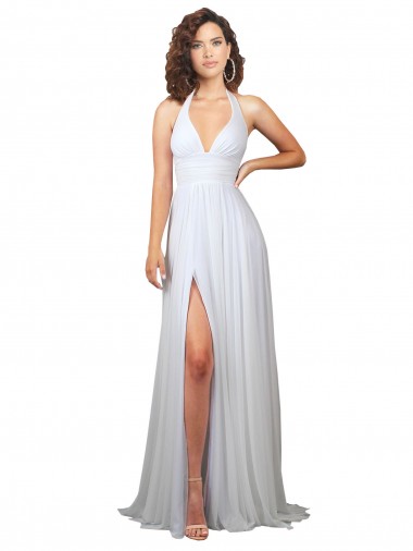 Chiffon Decote V Sem Mangas Lombar Comboio Varredela Vestidos de Madrinha Baratos