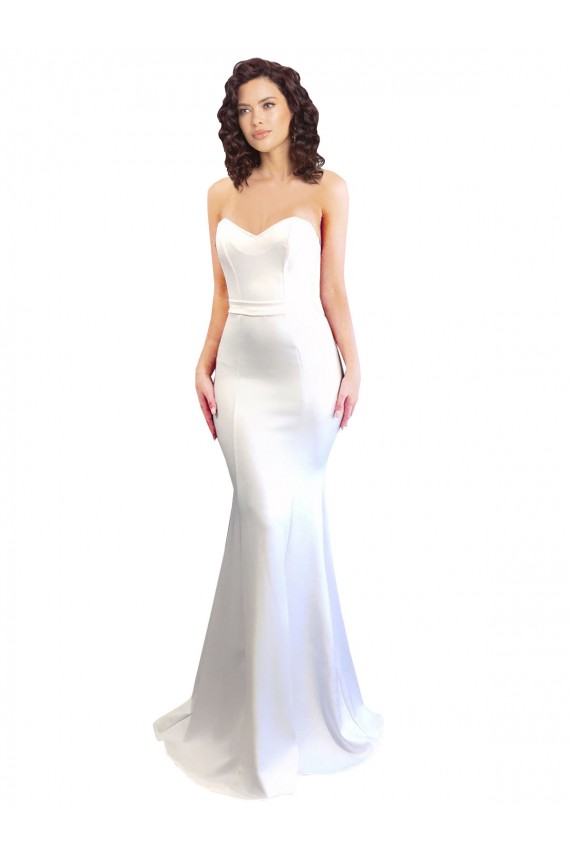 Crepe Esticado Amor Sem Mangas Lombar Comprimento Chão Branco Sereia Vestidos de Madrinha / Vestidos de Noite / Vestidos de Festa Baratos