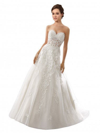 Tule & Renda Amor Sem Mangas Comboio Capela Branco Longo Vestidos de Noiva Baratos