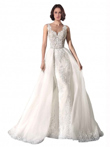 Tule & Renda Amor Sem Mangas Comboio Capela Branco Sereia Vestidos de Noiva Baratos