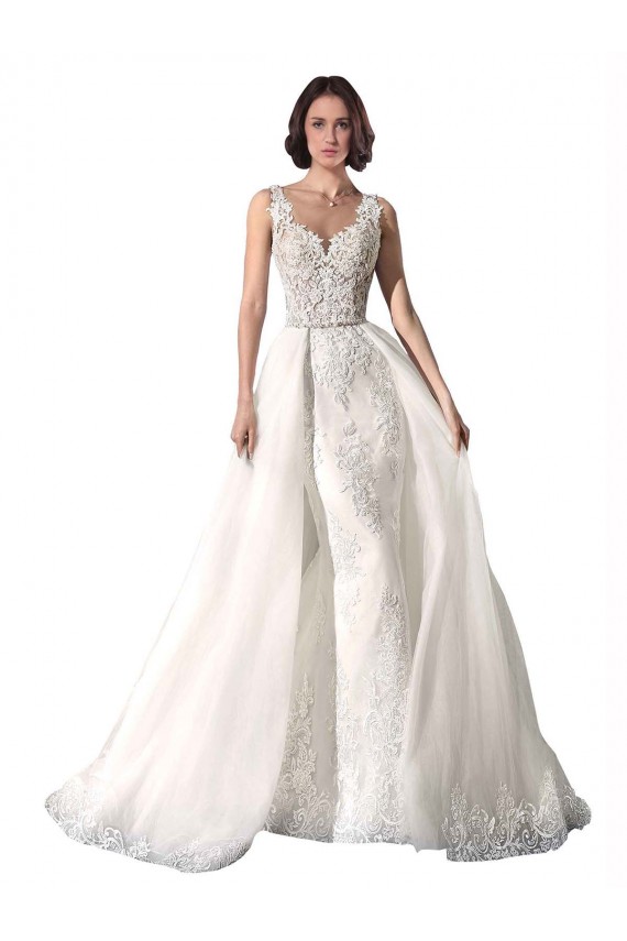 Tule & Renda Amor Sem Mangas Comboio Capela Branco Sereia Vestidos de Noiva Baratos