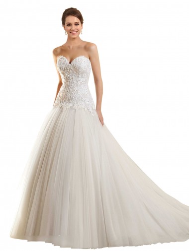 Tule & Renda Amor Sem Mangas Comboio Capela Branco Vestido de Baile Vestidos de Noiva Baratos