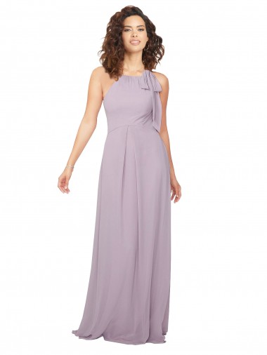 Chiffon Cabeçada Sem Mangas Buraco da fechadura Comprimento Chão Vestidos de Festa Baratos