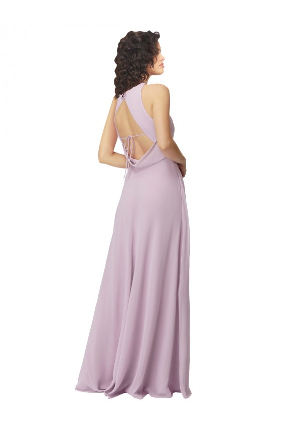 Chiffon Cabeçada Sem Mangas Buraco da fechadura Comprimento Chão Linha A Vestido de Madrinha Baratos