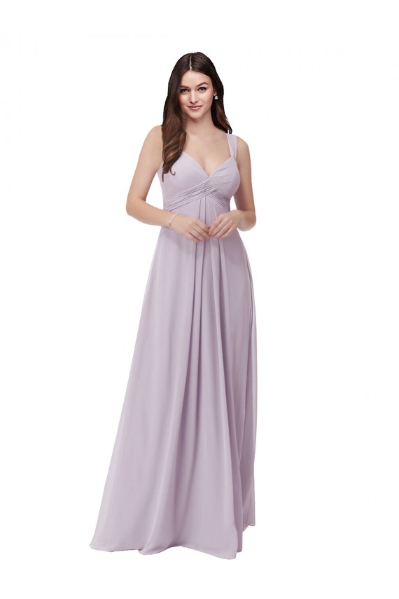 Chiffon Decote V Sem Mangas Lombar Comprimento Chão Linha A Vestidos de Madrinha Baratos