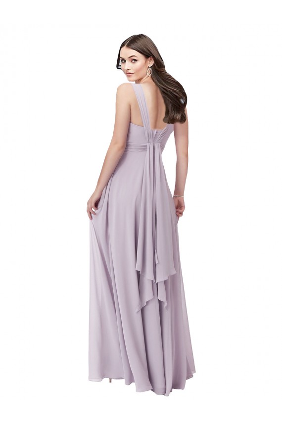 Chiffon Decote V Sem Mangas Lombar Comprimento Chão Linha A Vestidos de Madrinha Baratos