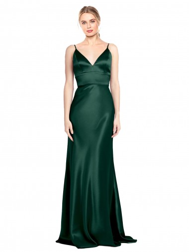 Cetim Elástico Alças finas Sem Mangas Costas em V Comprimento Chão Bainha Vestidos de Madrinha / Vestidos de Noite / Vestidos de Festa Baratos