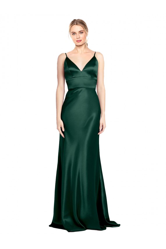 Cetim Elástico Alças finas Sem Mangas Costas em V Comprimento Chão Bainha Vestidos de Madrinha / Vestidos de Noite / Vestidos de Festa Baratos