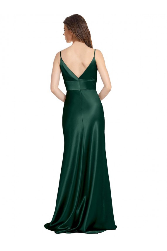 Cetim Elástico Alças finas Sem Mangas Costas em V Comprimento Chão Bainha Vestidos de Madrinha / Vestidos de Noite / Vestidos de Festa Baratos