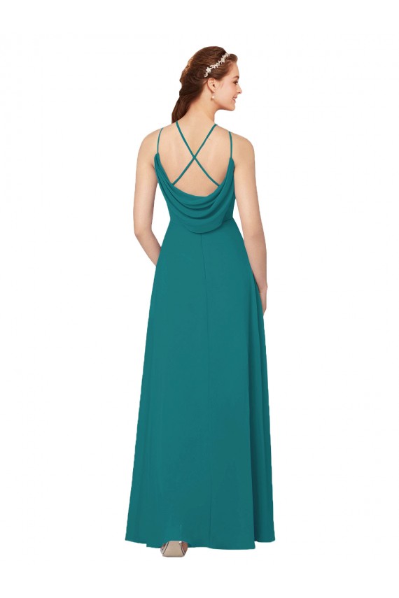 Chiffon Decote Alto Sem Mangas Criss Cruz Comprimento Chão Vestidos de Madrinha Baratos
