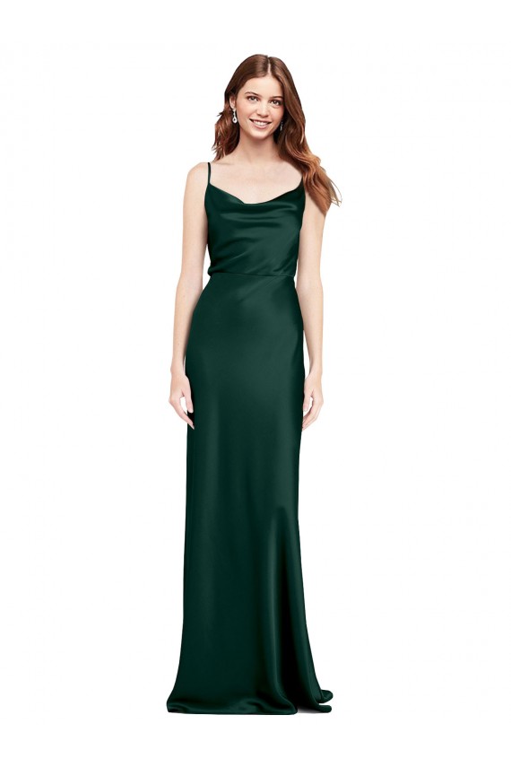 Cetim Elástico Decote Capuz Sem Mangas Costas em V Comprimento Chão Vestidos de Madrinha / Vestidos de Noite / Vestidos de Festa Baratos
