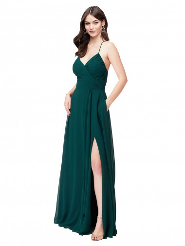 Chiffon Decote V Sem Mangas Criss Cruz Comprimento Chão Linha A Longo Vestidos de Madrinha Baratos