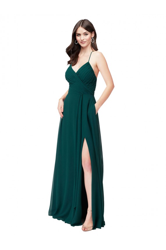 Chiffon Decote V Sem Mangas Criss Cruz Comprimento Chão Linha A Longo Vestidos de Madrinha Baratos