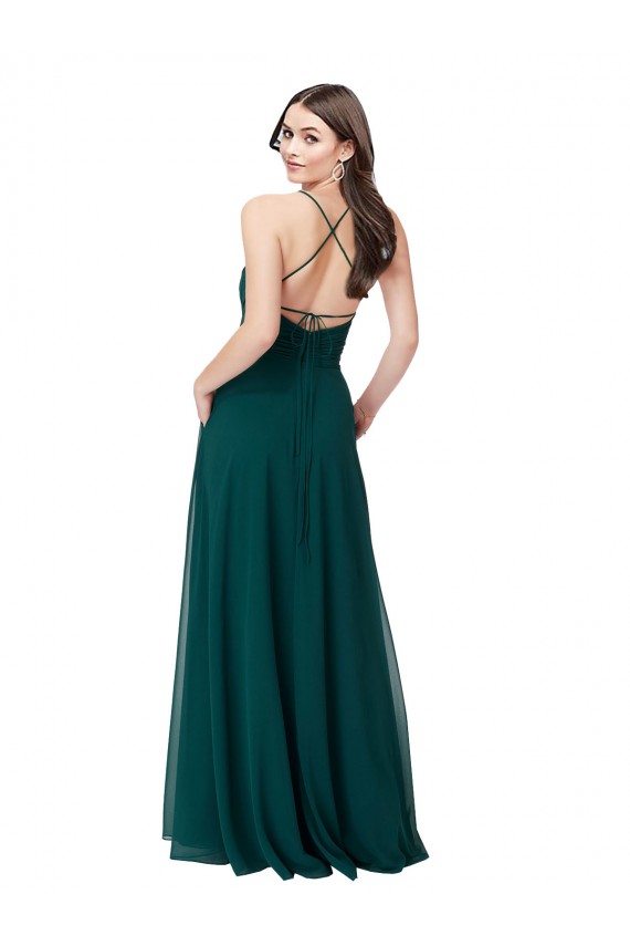 Chiffon Decote V Sem Mangas Criss Cruz Comprimento Chão Linha A Longo Vestidos de Madrinha Baratos