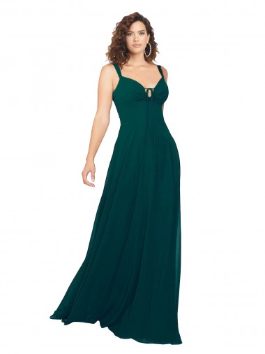 Chiffon Decote V Sem Mangas Lombar Comprimento Chão Caçador Verde Vestidos de Madrinha Baratos