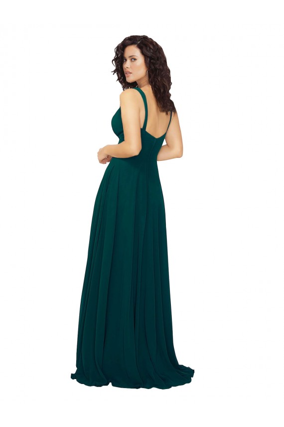 Chiffon Decote V Sem Mangas Lombar Comprimento Chão Caçador Verde Vestidos de Madrinha Baratos
