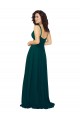 Chiffon Decote V Sem Mangas Lombar Comprimento Chão Caçador Verde Vestidos de Madrinha Baratos