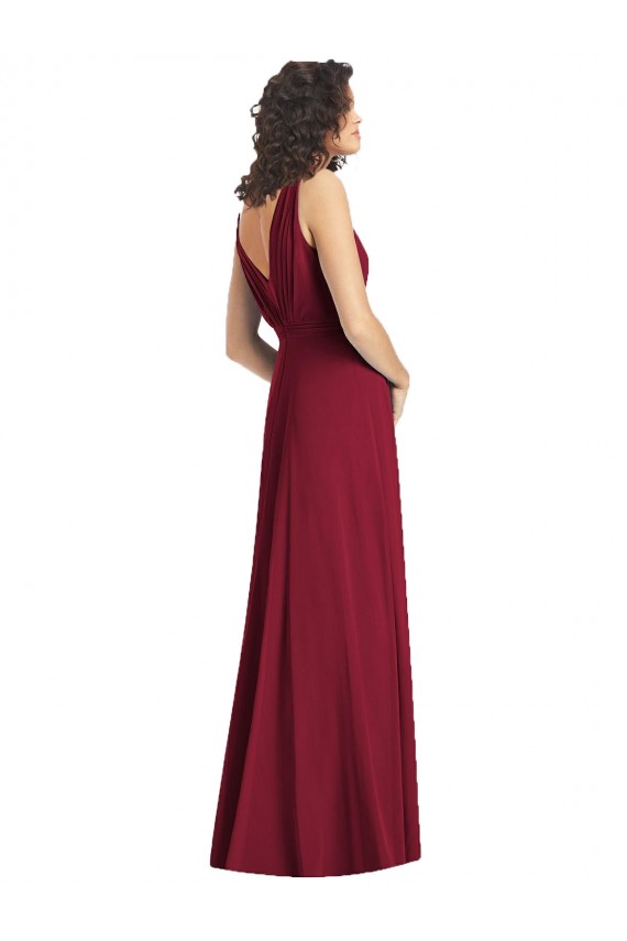 Chiffon Decote V Sem Mangas Costas em V Comprimento Chão Vestidos de Festa Baratos