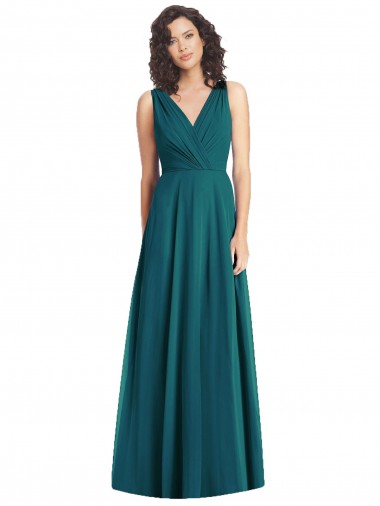 Chiffon Decote V Sem Mangas Costas em V Comprimento Chão Vestidos de Festa Baratos