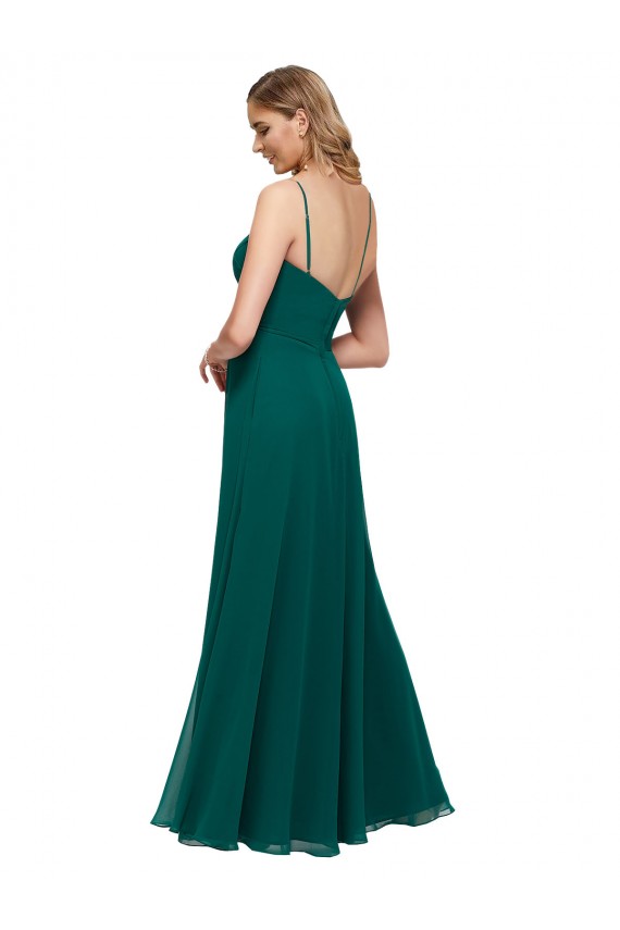Chiffon Alças finas Sem Mangas Lombar Comprimento Chão Linha A Caçador Verde Vestidos de Madrinha Baratos
