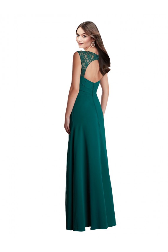 Chiffon & Renda Decote V Sem Mangas Abrir de volta Comprimento Chão Vestidos de Madrinha Baratos