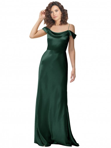Cetim Elástico Fora do Ombro Sem Mangas Costas em V Comprimento Chão Vestidos de Madrinha / Vestidos de Noite / Vestidos de Festa Baratos