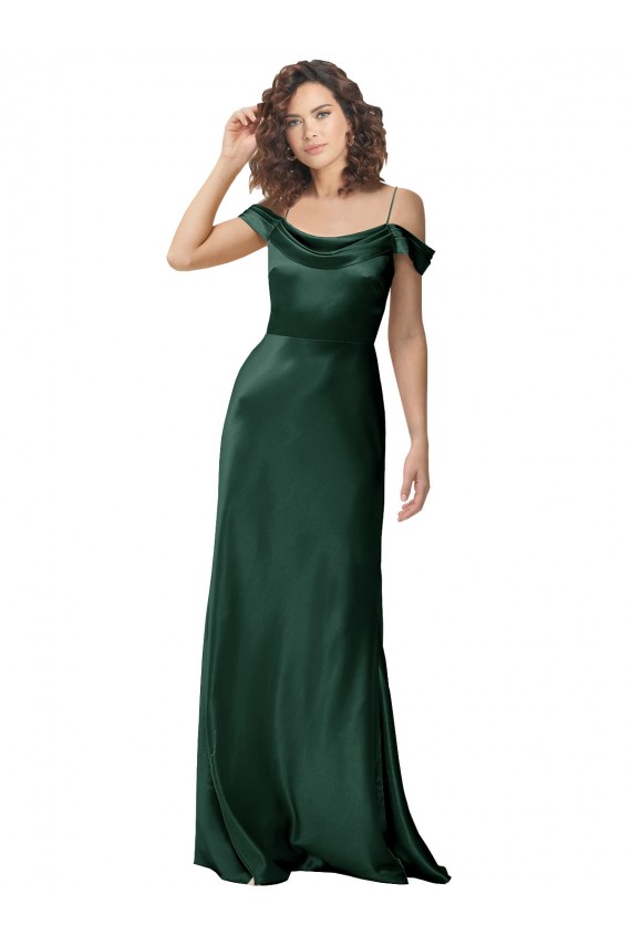 Cetim Elástico Fora do Ombro Sem Mangas Costas em V Comprimento Chão Vestidos de Madrinha / Vestidos de Noite / Vestidos de Festa Baratos