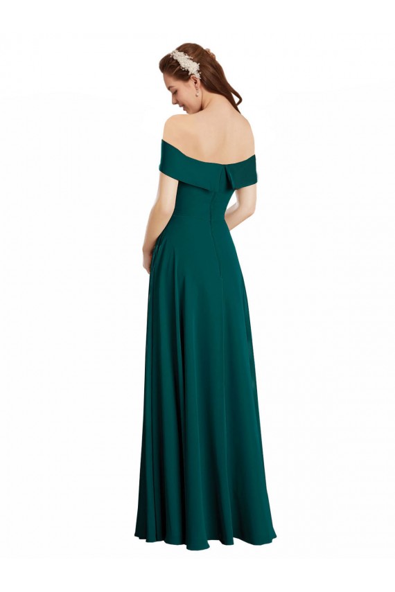 Chiffon Fora do Ombro Mangas Curtas Comprimento Chão Caçador Verde Linha A Vestidos de Madrinha Baratos