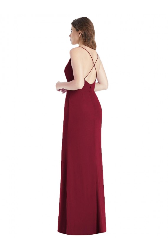 Chiffon Alças finas Sem Mangas Criss Cruz Comprimento Chão Sereia Vestido de Madrinha Baratos