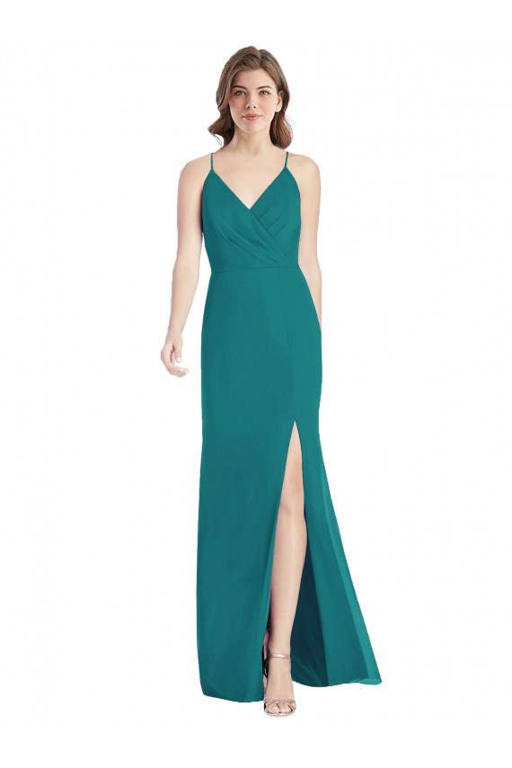 Chiffon Alças finas Sem Mangas Criss Cruz Comprimento Chão Sereia Vestido de Madrinha Baratos