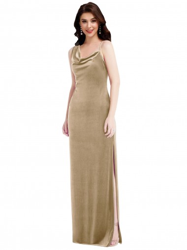 Veludo Elástico Um Ombro Sem Mangas Comprimento Chão Longo Bainha Vestidos de Madrinha / Vestidos de Noite / Vestidos de Festa Baratos