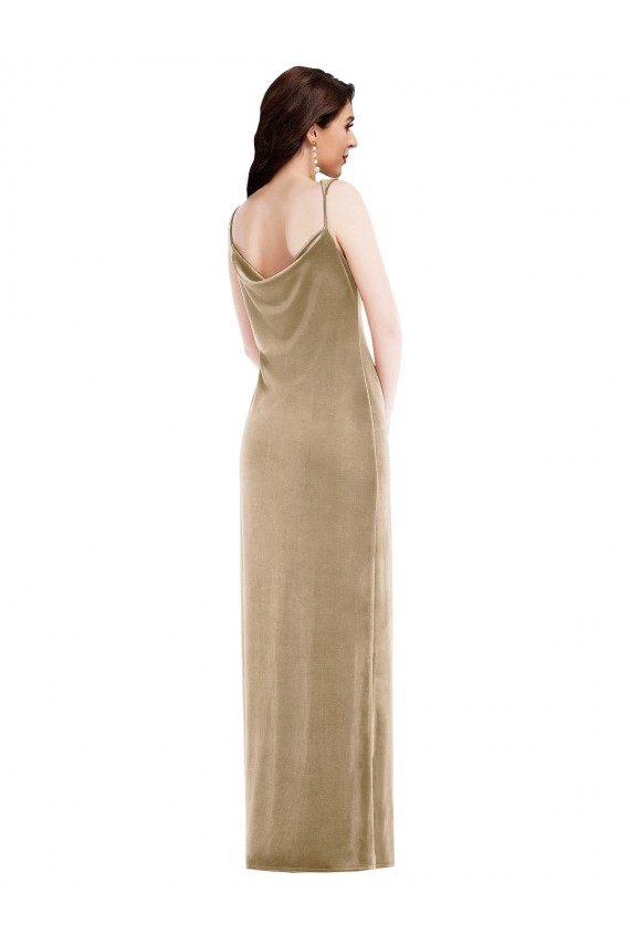 Veludo Elástico Um Ombro Sem Mangas Comprimento Chão Longo Bainha Vestidos de Madrinha / Vestidos de Noite / Vestidos de Festa Baratos