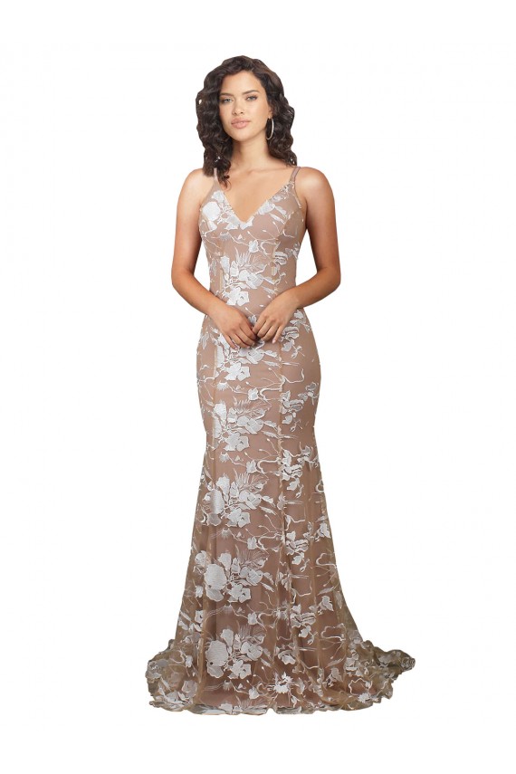 Renda Decote V Sem Mangas Abrir de volta Comboio Varredela Vestidos de Noiva Baratos