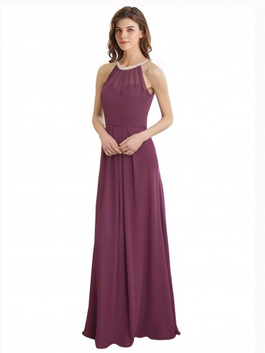 Chiffon Amor Sem Mangas Buraco da fechadura Comprimento Chão Vestidos de Festa / Vestidos de Madrinha Baratos