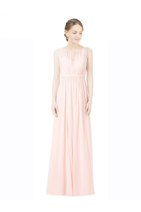 Chiffon Amor Sem Mangas Costas em V Comprimento Chão Linha A Vestidos de Madrinha Baratos