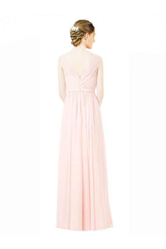 Chiffon Amor Sem Mangas Costas em V Comprimento Chão Linha A Vestidos de Madrinha Baratos